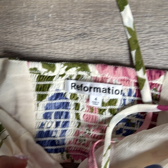 NEW Reformation Riya Cutout Floral-print Crepe Midi Dress - White 4 - Picture 12 of 16